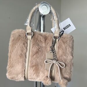 Steve Madden Beige Faux Fur Satchel